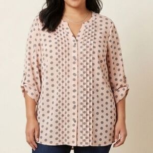 Catherines Womens Plus Pink Gray Polka Dot Blouse Size 2x Petite
